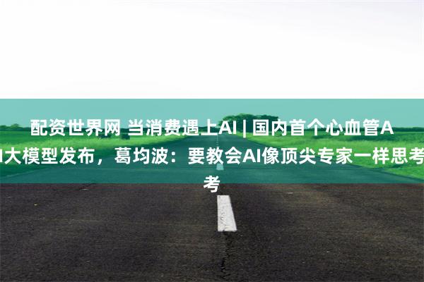 配资世界网 当消费遇上AI | 国内首个心血管AI大模型发布，葛均波：要教会AI像顶尖专家一样思考